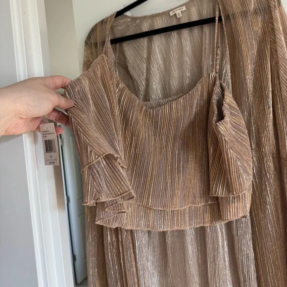 NWT En Crème Women’s Metallic Long Sleeve Duster Kimono and matching top set XL - Picture 8 of 11